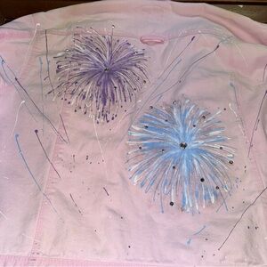 Vintage Pink Denim Jacket With Hand Painted Designs & Rhinestones Women’s 4X